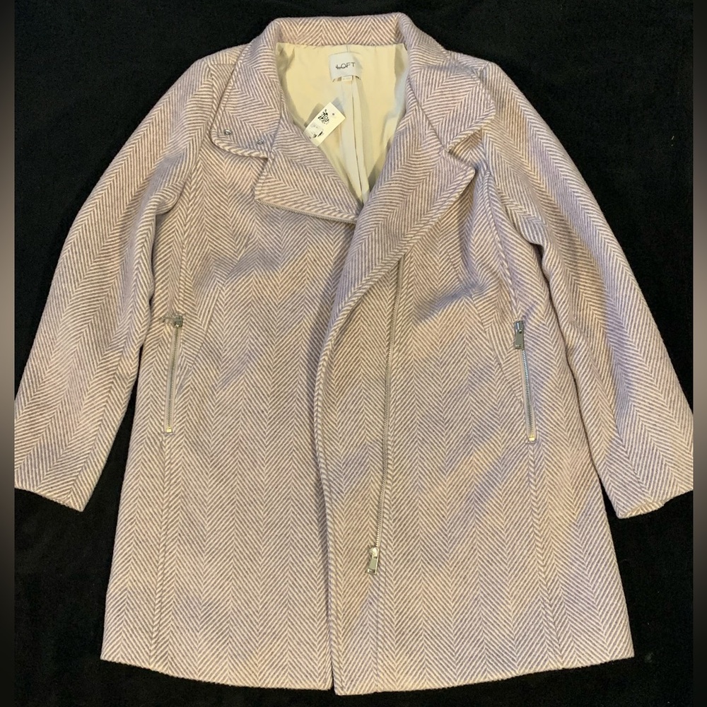 Loft lavender and white herringbone zip up coat